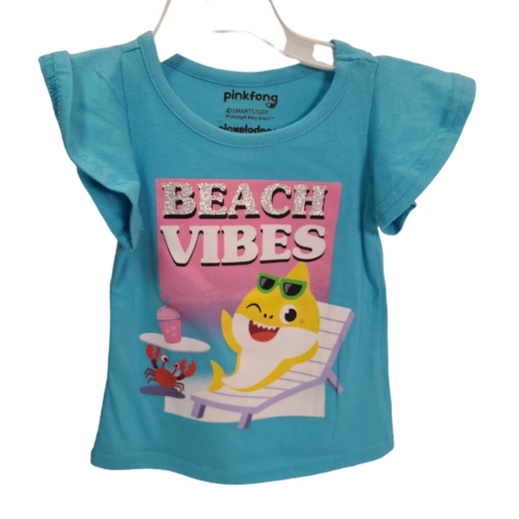 Pink Fong Baby Shark Girl 3Pc Two Shirts and Shorts Set Outfit Size 12Months - Picture 2 of 12